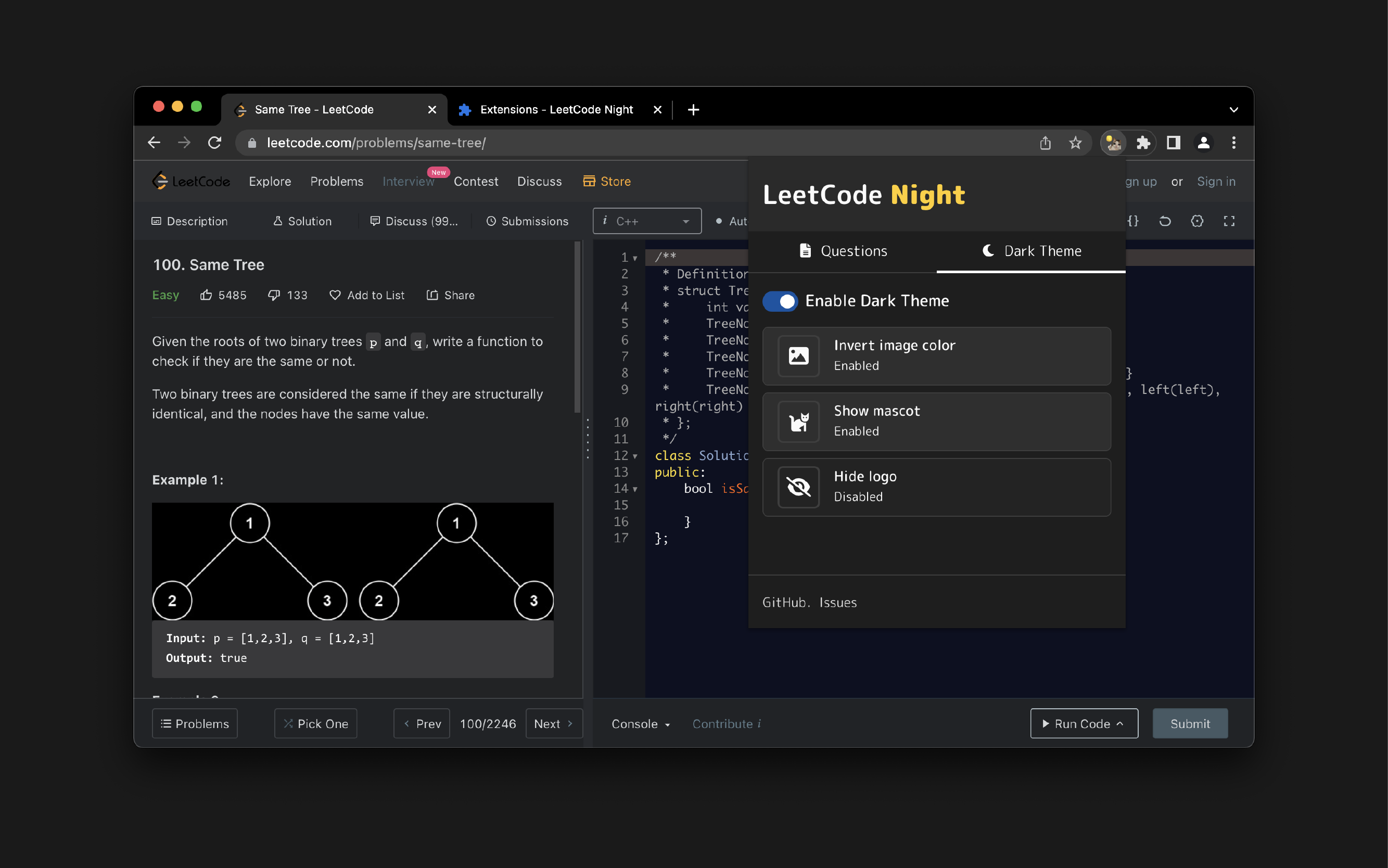 啟用 LeetCode 深色模式